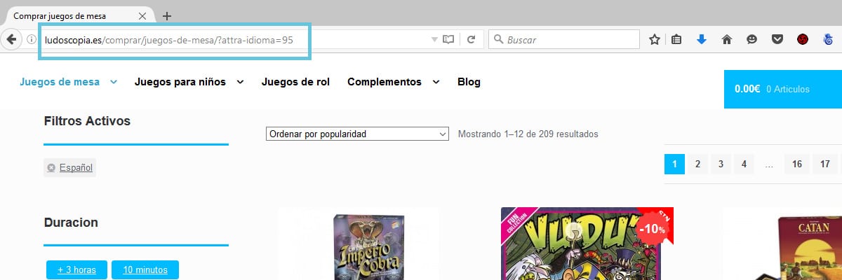 un ejemplo de URL de una categoría facetada